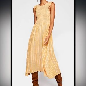 Free People Yellow Ruffle Sleeve Dress